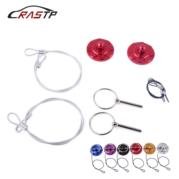 RASTP-Universal 2pcs Aluminum Car Engine Bonnet Hood Lock with Quick Latch Pins Lock Appearance Kit RS-ENL020