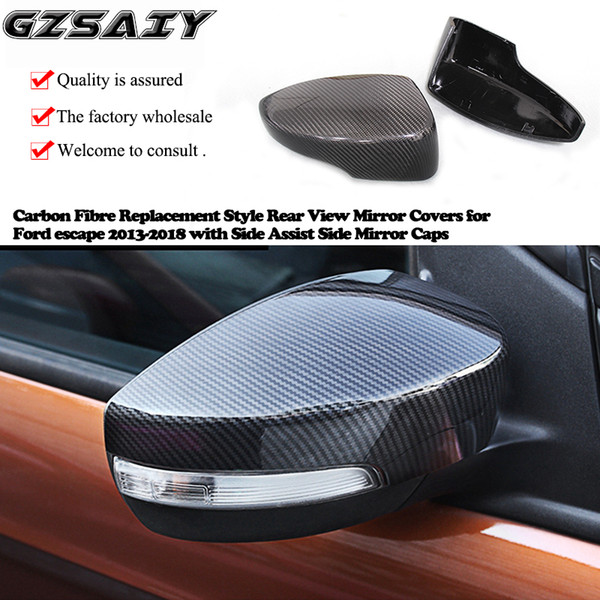 Carbon Fibre Replacement Style Rear View Mirror Covers for Ford escape 2013-2018 with Side Assist Side Mirror Caps