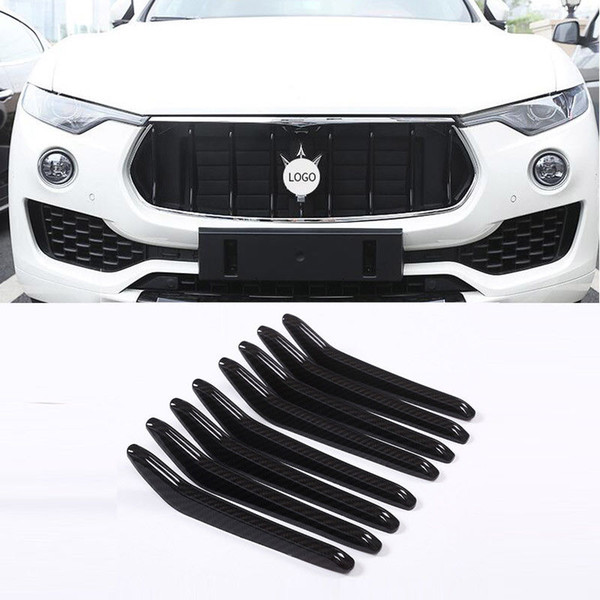 8pcs Carbon Fiber Style Gloss Black Front Grill Decoration Strip for Maserati Levante 2016 Car Accessory