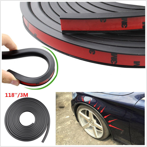 118'' PVC Car Fender Flares Extension Black Wheel Eyebrow Protector Lip Trim