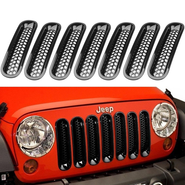 1 set Black Front Grill Mesh Grille Insert Kit for Jeep Wrangle Rubicon Sahara JK 2007-2015 7Pcs/Set