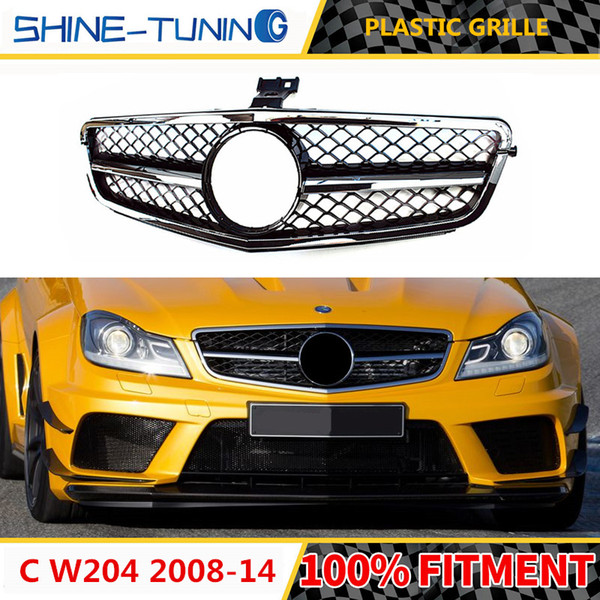 Suitable for C class W204 C63 AMG Style ABS 1-Fin Front Bumper Grille Racing Grills 2008-2014 C300 C200 With emblem