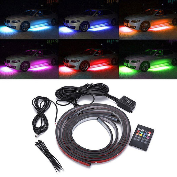 New 4PCS Waterproof Bluetooth Application Control RGB Car LED Under Tube Lamp Strip Underglow Underbody Glow Neon Lights