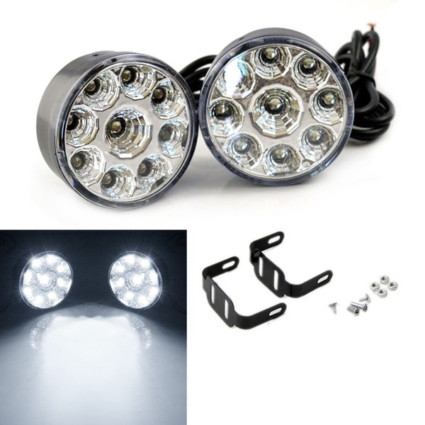 2x 9-LED White Light Car Fog Lamp Round Driving Running Daytime Light Head M00039 VPWR