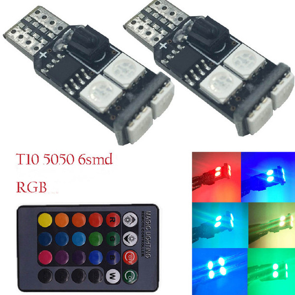 YSY 2sets Canbus RGB T10 6smd 5050 Led Car Light W5w 194 Error Bulbs Wedge Lamp Clearance Light /led headlight remote control