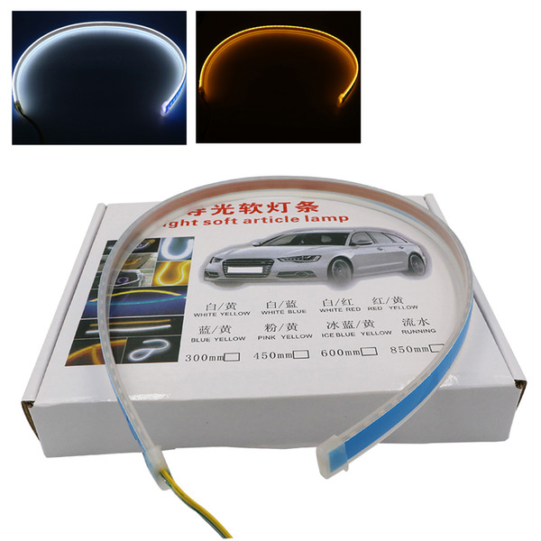 YSY 1Set New 45/60/30cm car flexible DRL running signal white yellow/ICE blue led flowing signal daytime running light strip 12V