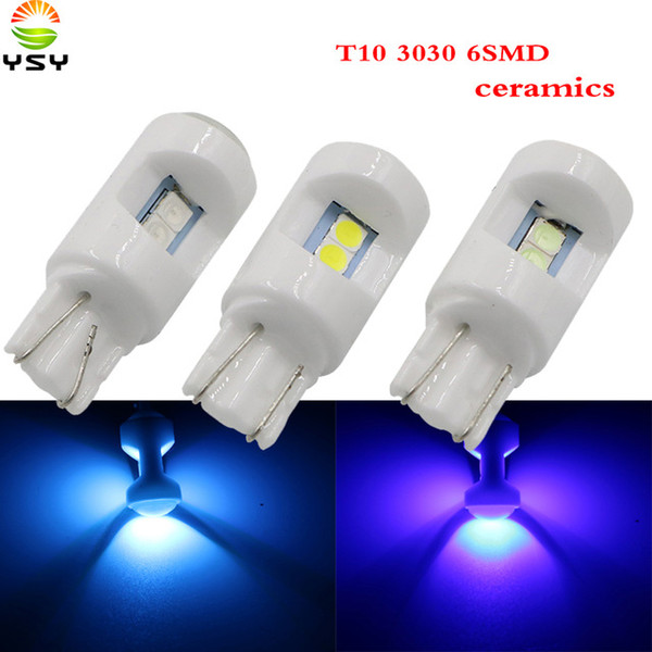 YSY 10X NEW Ceramic Car Interior LED T10 3030 6SMD W5W 168 Wedge Door Instrument Side Bulb Lamp Car Light Plate Light pink Blue