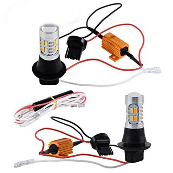 1Set 7440 W21W 7441 5630 5730 20SMD Amber/White Switchback LED Bulbs SMD T20 Turn Signal 12V Dual Colors