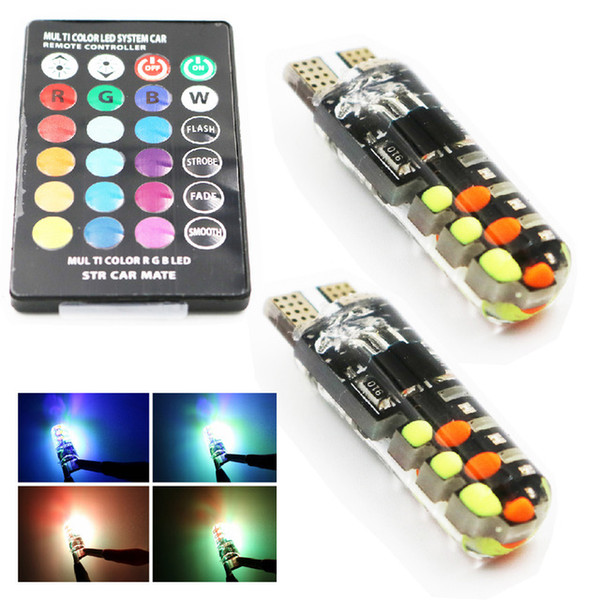 10sets New T10 w5w RGB 12SMD COB 194 168 Car With Remote Controller Flash/Strobe Reading Wedge Light Clearance lights