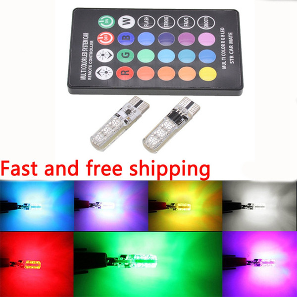 6pcs multi-color 5050 SMD RGB LED T10 194 168 W5W car interior fancy dome read bulb with remote control lights light source