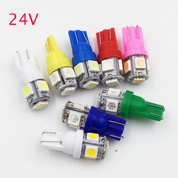 50pcs x 24V LED T10 194 168 W5W 5 SMD 5050 5SMD LED Wedge Light Bulb Lamp White Blue Red Pink 24V DC t10 5smd 5050 5led