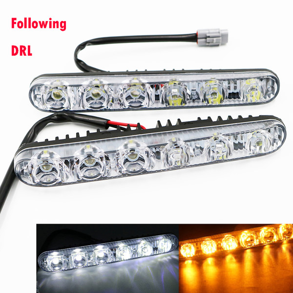 YSY 1set/2pcs NEW Daytime Running Light 6SMD LED 12V Waterproof Sequential Auto Lighting DRL White Following Amber