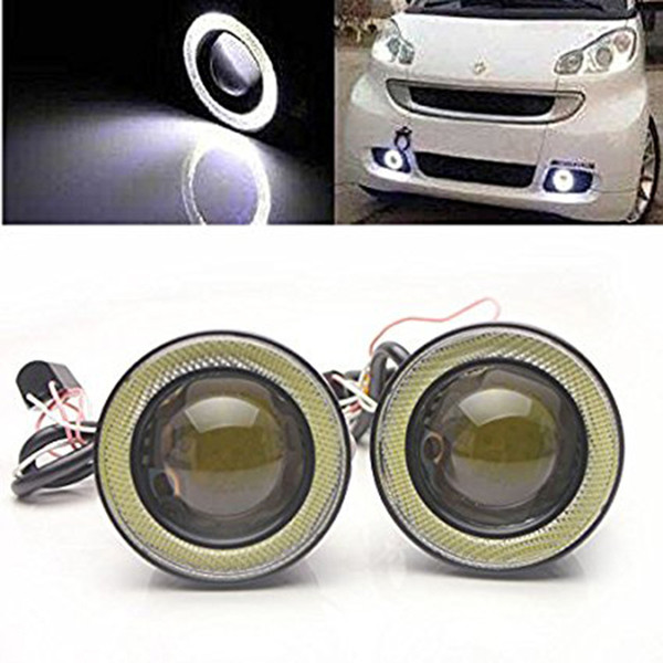 Yushuangyi 2pcs 3inch 3200Lm Round LED COB Projector Fog Light with Angel Eyes Halo Ring White/Amber/Blue/Red