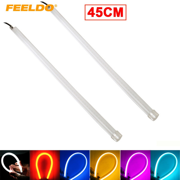 FEELDO 2PCS 45cm Bright DRL Flexible Soft Tears LED Tube Strip Daytime Running Light Turn Signal Light #4319