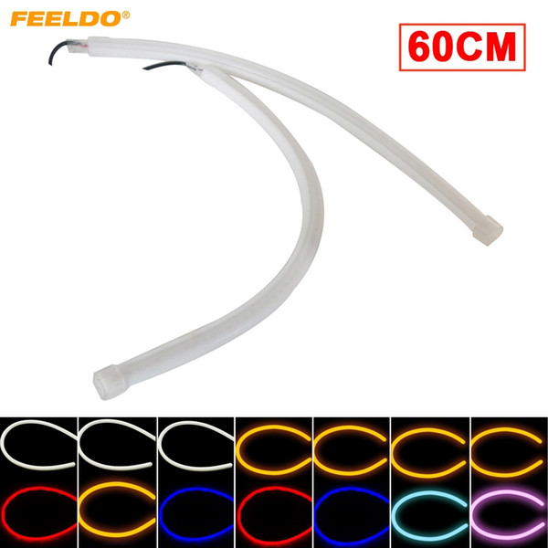 FEELDO 2PCS 60cm Flexible Tear Strip 7-Dual Color Switchback Daytime Running Light DRL With Turn Signal Light #4767