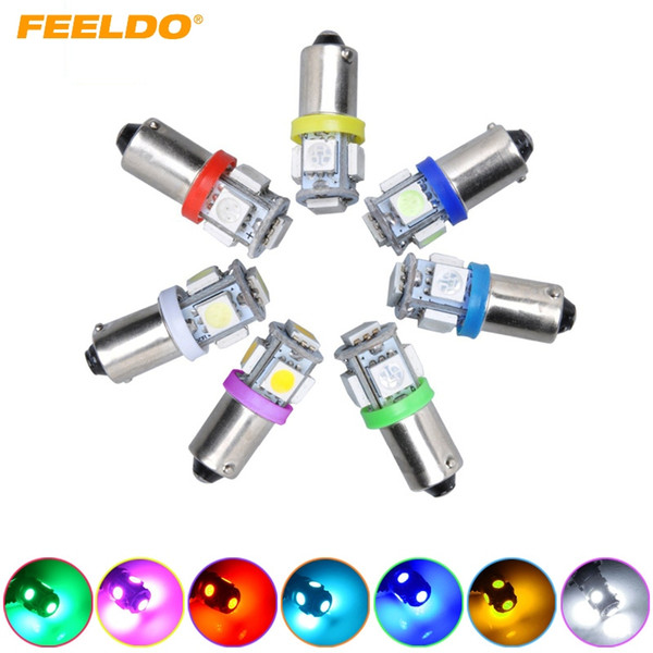 FEELDO 50PCS DC12V Auto BA9S 1.2W 5050 5-SMD Car LED Light License Plate LED Lamp 7-Color #1534