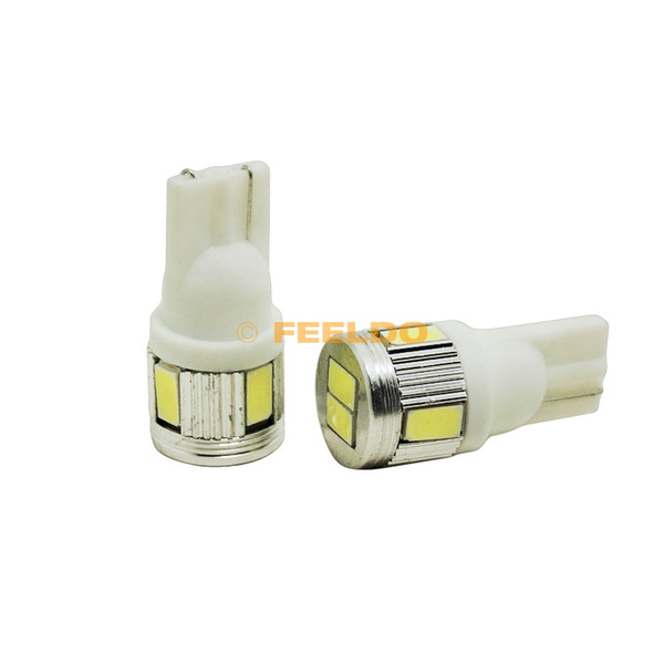 FEELDO 10PCS 12V 3W Pure White T10/194/W5W 6SMD 5630 Car Light Bulb #3898