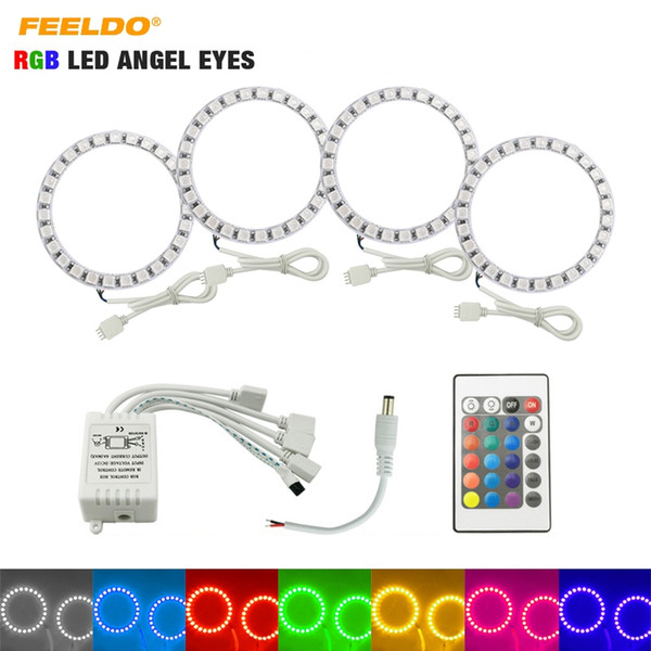 FEELDO Car RGB LED Angel Eyes Halo Ring Light Kit Wireless Remote Control For Lada VAZ 2114 Multi-Color #1161