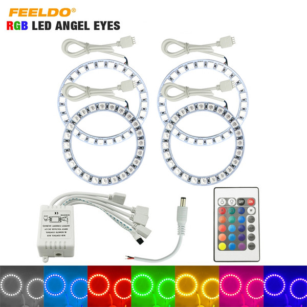 FEELDO Car RGB Multi-Color LED Angel Eyes Halo Ring Light Kit Wireless Remote Control For Lada Vaz 2109 #1120