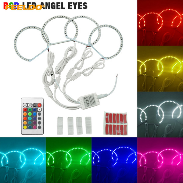 FEELDO Car RGB Multi-Color LED Angel Eyes Halo Ring Light Kit Wireless Remote Control For Lada VAZ 2106 #1104