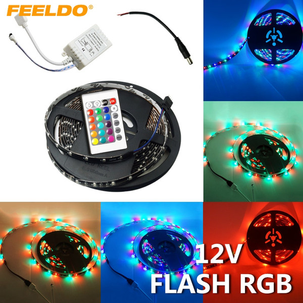 FEELDO RGB 500CM 5m 3528SMD 300LED Waterproof Car LED Strip light Strip + 24 Key IR Remote #3791