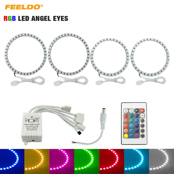 FEELDO Car RGB LED Angel Eyes Halo Ring Lighting Kit Remote Control For BMW E92 DRL Headlight #4840