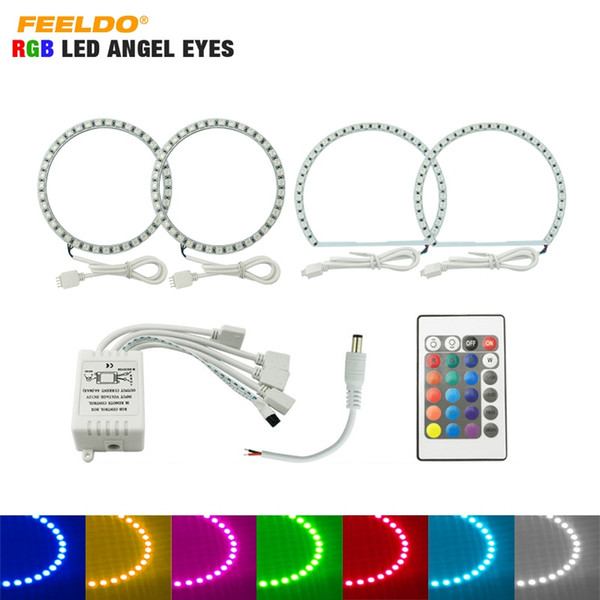 FEELDO Car RGB Multi-Color LED Angel Eyes Halo Ring Light Kit Wireless Remote Control For Mitsubishi Lancer (08-10) NON Projector #979