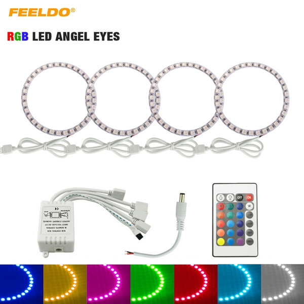 FEELDO Car LED RGB Angel Eyes Halo Ring Light Wireless Remote Control for Ford Focus 08+ Bi-Xenon Headlight #3347