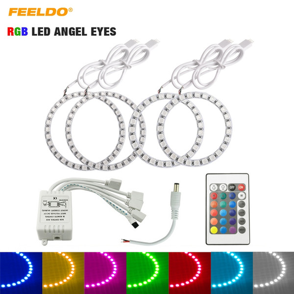 FEELDO Car RGB LED Angel Eyes Halo Ring Lighting Kit Remote Control For VW Magotan DRL Headlight #5266