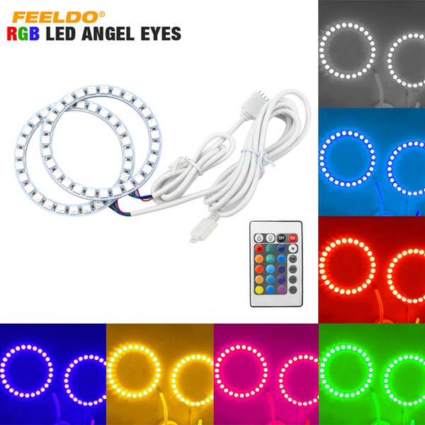 FEELDO Car RGB Multi-Color LED Angel Eyes Halo Ring Lighting Kit Wireless Remote Control For Cheverolet Lacetti Hatchback #975