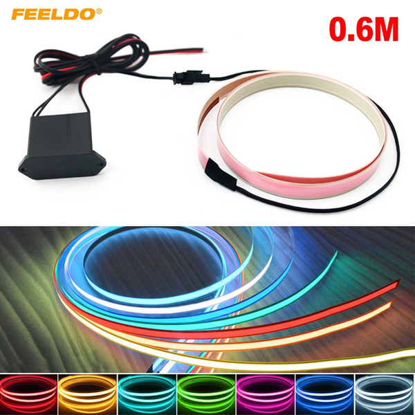 FEELDO Car 60CM*14MM Electroluminescent Tape EL Wire Cold Light Strip Car Ambient Light DC12V 10 Colors #4466