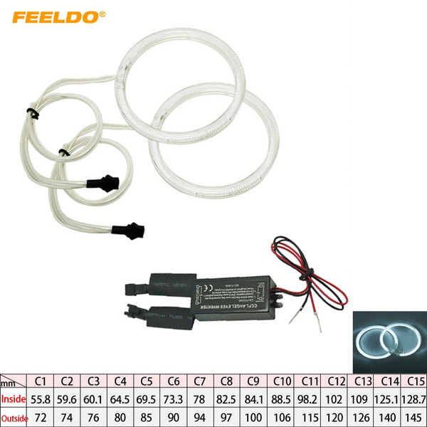 FEELDO White 2pcs/Pair All Car Universal Full Round CCFL Angel Eyes Headlights Kits 15-Size For Choice #4299