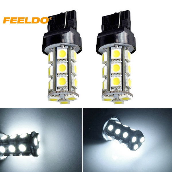 FEELDO 2PCS Auto White T20 7440 5050 18smd Car Turn Signal Backup 18LED Stop LED light Headlight DC12V #1032