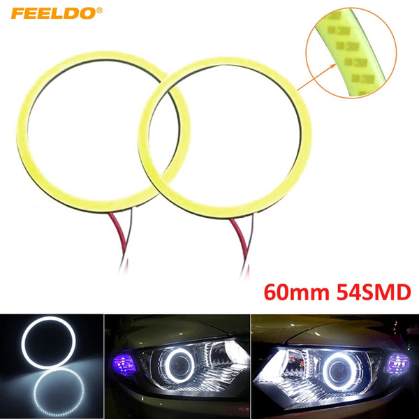 FEELDO White Auto Car 60mm 54SMD LED Headlight COB 54LED Halo Ring Angel Eyes Warning Lamps #5279