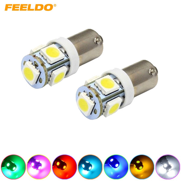 FEELDO 10PCS DC12V Auto BA9S 1.2W 5050 5-SMD Car LED Light License Plate LED Lamp 7-Color #1534