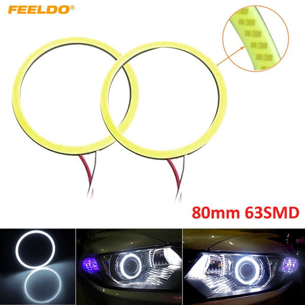 FEELDO White Car DRL 80mm 63LED Headlight COB LED Halo Ring Angel Eyes Auto Warning Lamps #5281