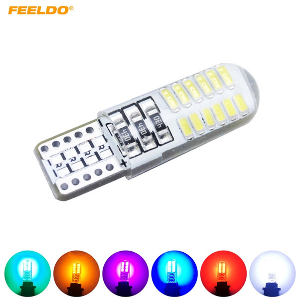 FEELDO 50PCS Car T10 194 168 W5W 3014 Chip 24SMD Silica Car LED Door License LED Light Bulb Wedge Light 6-Color #4465