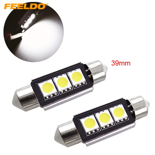 FEELDO 10PCS White 36mm 39mm 0.6W 42Lumen 3-LED 5050SMD Canbus no-error Festoon Dome LED Light #2647