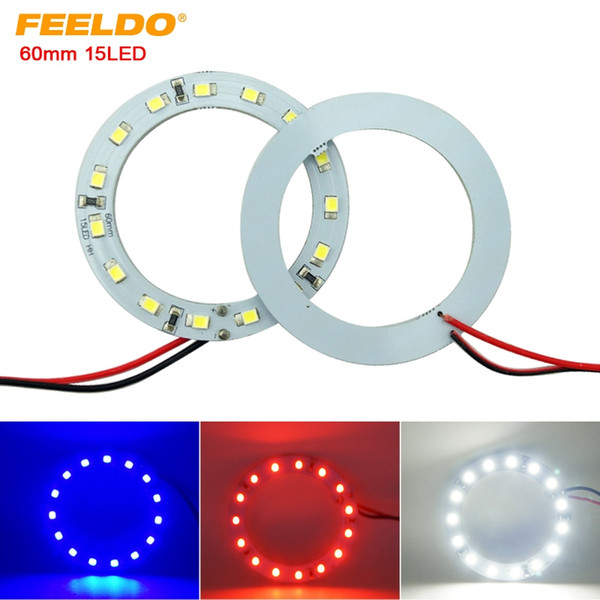 FEELDO 1pair 60mm Car Angel Eyes 1210/3528 15SMD LED Headlight Halo Ring Angel Eye Lighting White Red Blue #2667