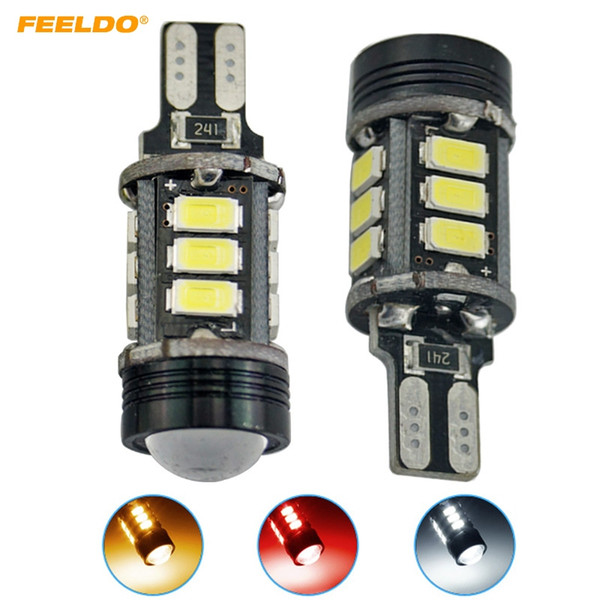 FEELDO 2PCS 3-Color T15 5730SMD 12LED + 1.5W 9W Wedge Car LED Light Canbus No-Error LED Bulbs With Lens #1438