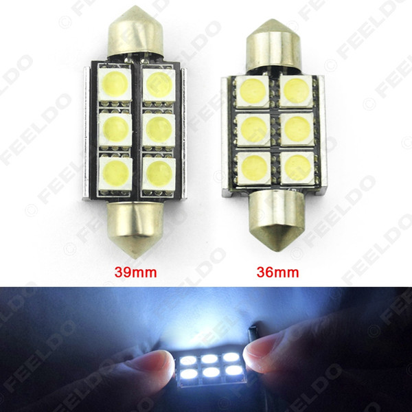 FEELDO 10PCS White 36mm 39mm No Error Canbus 6-LED 5050SMD Car Reading Light Festoon Dome LED Light Bulbs #2626