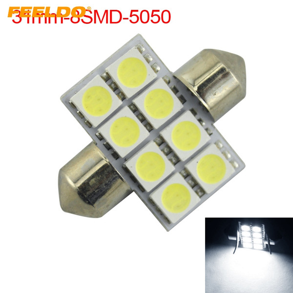 FEELDO 50PCS White Auto LED Bulbs 31mm 39mm 41mm 5050 Chip 8SMD Car Festoon Dome LED Reading Light #3088