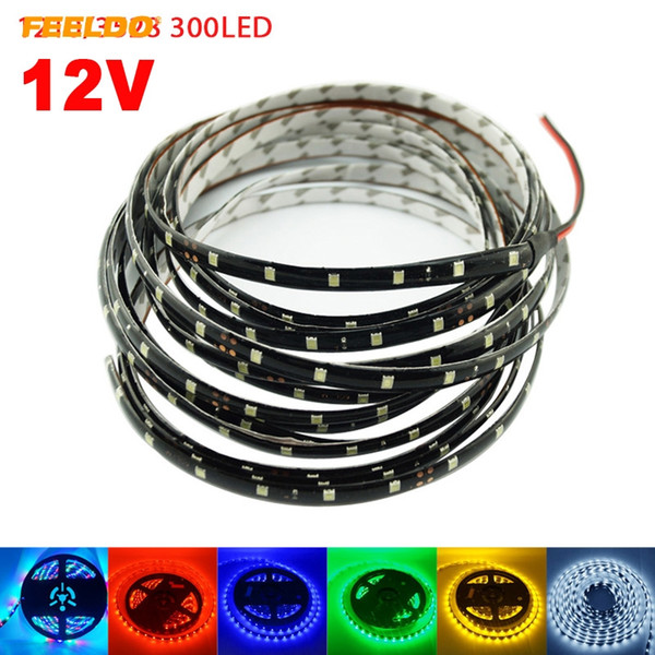 FEELDO Car 12V 500cm 5m 3528SMD 300 Leds Waterproof Decoration LED Strip Light DRL Light 6-Color #900