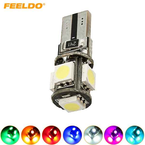 FEELDO 10PCS Wedge T10/W5W/194/168 5050 5SMD 5LED NO ERROR CANBUS Car LED Light Bulbs Door Light 7-Color #2640