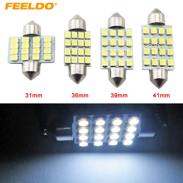 FEELDO 50PCS White Auto LED Bulbs 31mm 36mm 39mm 41mm 16-SMD 1210/3528 Chip Festoon Dome Map Cargo Car LED Light #1216