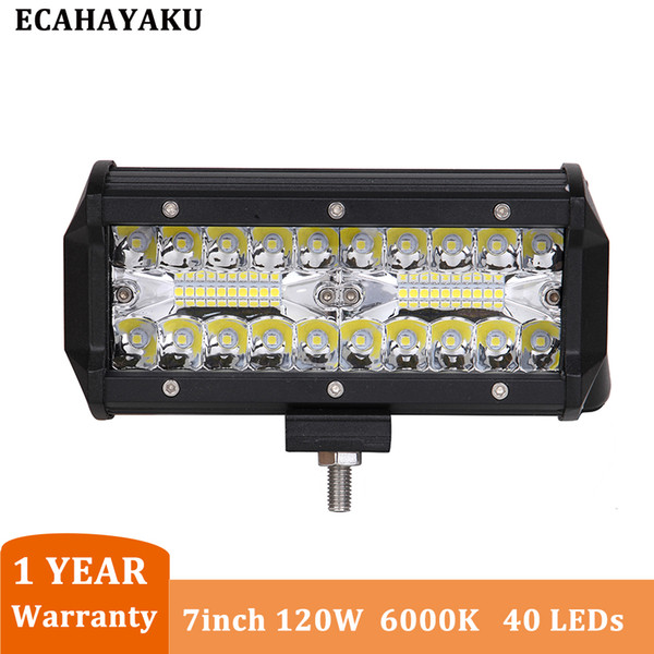 1 Pcs ECAHAYAKU LED Work Light Bar 7inch Work led Bar 12V Spotlight Combo Beam 6000K Car 120W Offroad Super Bright Driving Light