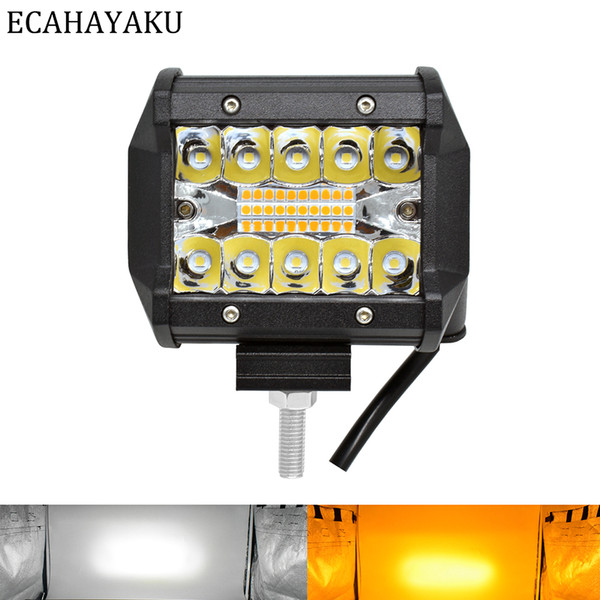 ECAHAYAKU Triple rows 4 inch LED Light Bar White Yellow Strobe Flashing 6 modes for Off-road SUV Boat Jeep Hummer Fog Lights 12V