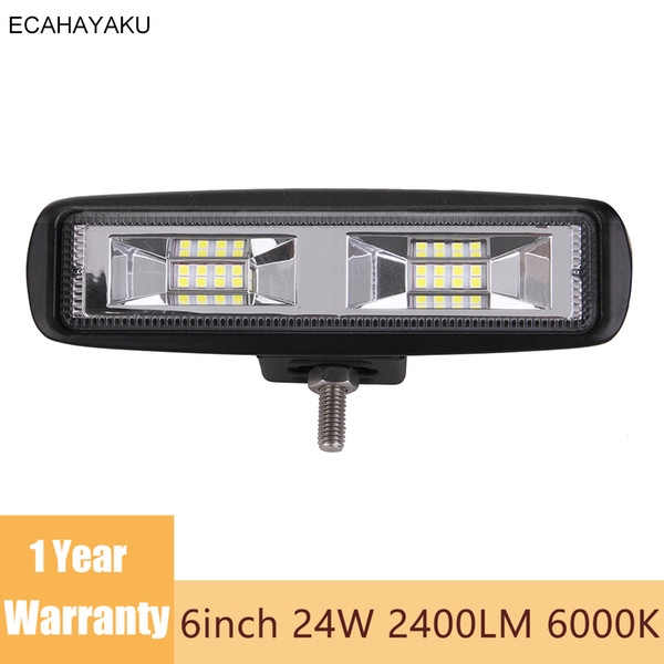 ECAHAYAKU 24W 6inch offroad led light bar 12V 24V Flood led Work Lamp for Jeep Car 4WD Truck tractor 4x4 SUV ATV Boat