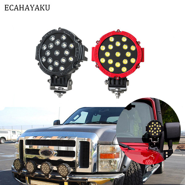 ECAHAYAKU 2Pcs 51W 7Inch Round Led Light 6000K 5100LM Spot/Flood Driving Work Light for Jeep SUV Boat 4x4 Off Road Led Lamp