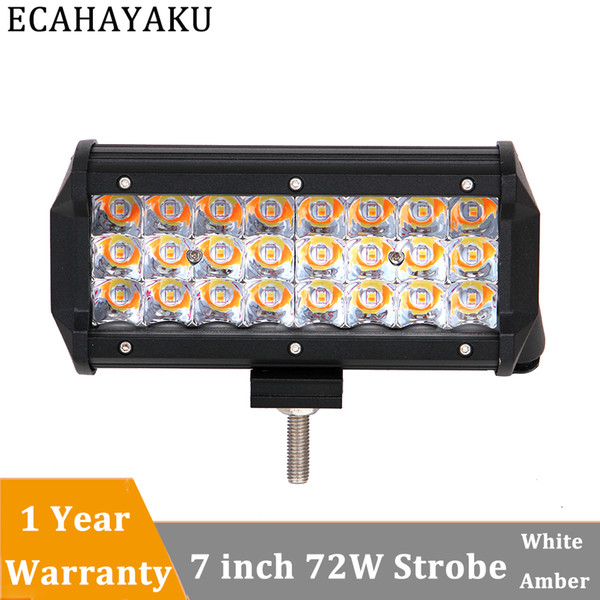 1Pcs Tri-row 7inch LED Light Bar 72W Dual Colors Strobe Spot Led Work Light Bar 12V Truck SUV ATV 4WD 4x4 Led Bar